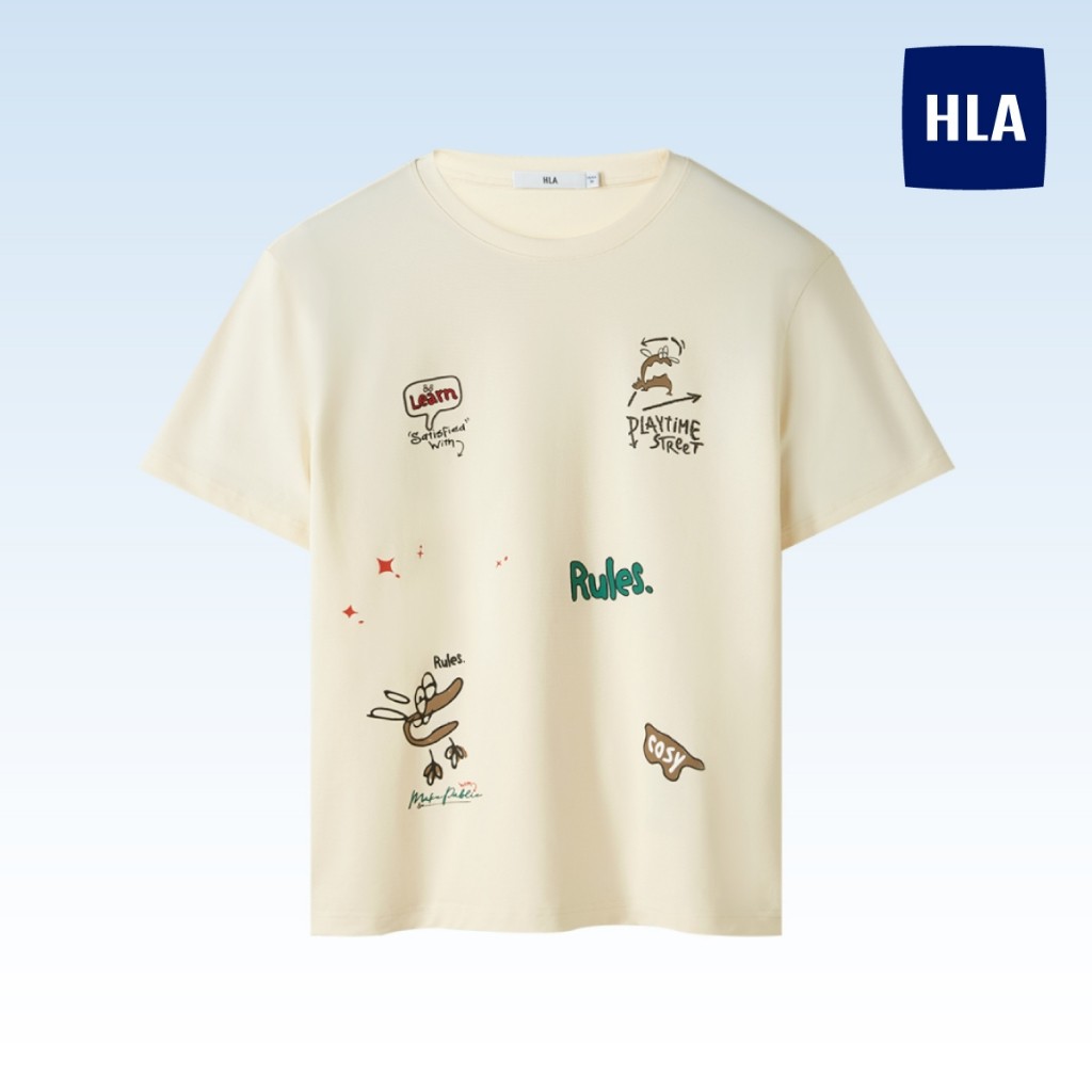 Hla Art Series เสื้อยืดแขนสั้นผ้าฝ้ายพิมพ์ลาย 100% สําหรับผู้ชาย - HNTBJ2W422AEA