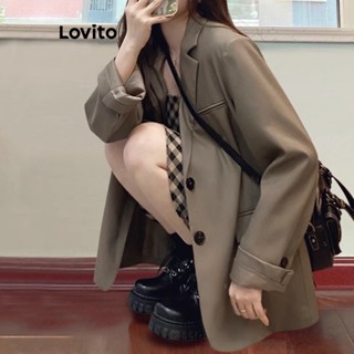 Lovito เสื้อเบลเซอร์ลําลอง ติดกระดุมด้านหน้า สําหรับผู้หญิง LNE21208 (สีน้ําตาล)