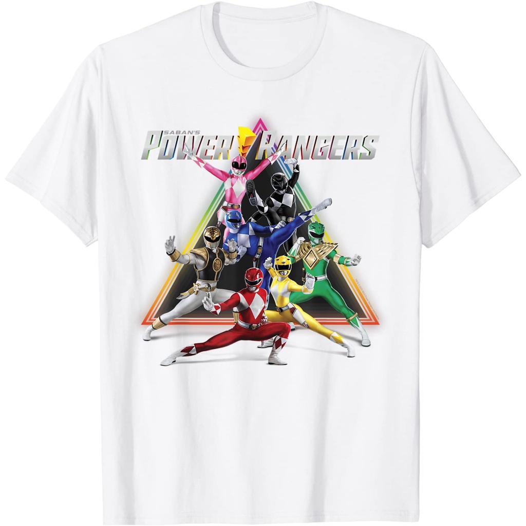 มีหลายสี เสื้อยืด ลาย Power Rangers Group Shot ทรงสามเหลี่ยม สีรุ้ง สําหรับผู้ใหญ่S-5XL