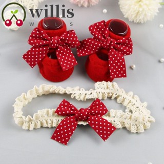 Willis ถุงเท้า ที่คาดผม โบว์ น่ารัก สีแดง ฤดูใบไม้ร่วง เด็กแรกเกิด เด็กผู้หญิง ถุงเท้ากันลื่น ถุงเท้า สีแดง ฤดูหนาว โบว์ ที่คาดผม เด็กวัยหัดเดิน ถุงเท้าพื้น