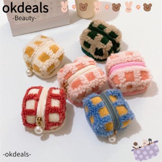 Okdeals กระเป๋าใส่หูฟัง กระเป๋าใส่เหรียญ มีซิป ผ้ากํามะหยี่ ลายวาฟเฟิล เต็นท์เล็ก สําหรับผู้หญิง