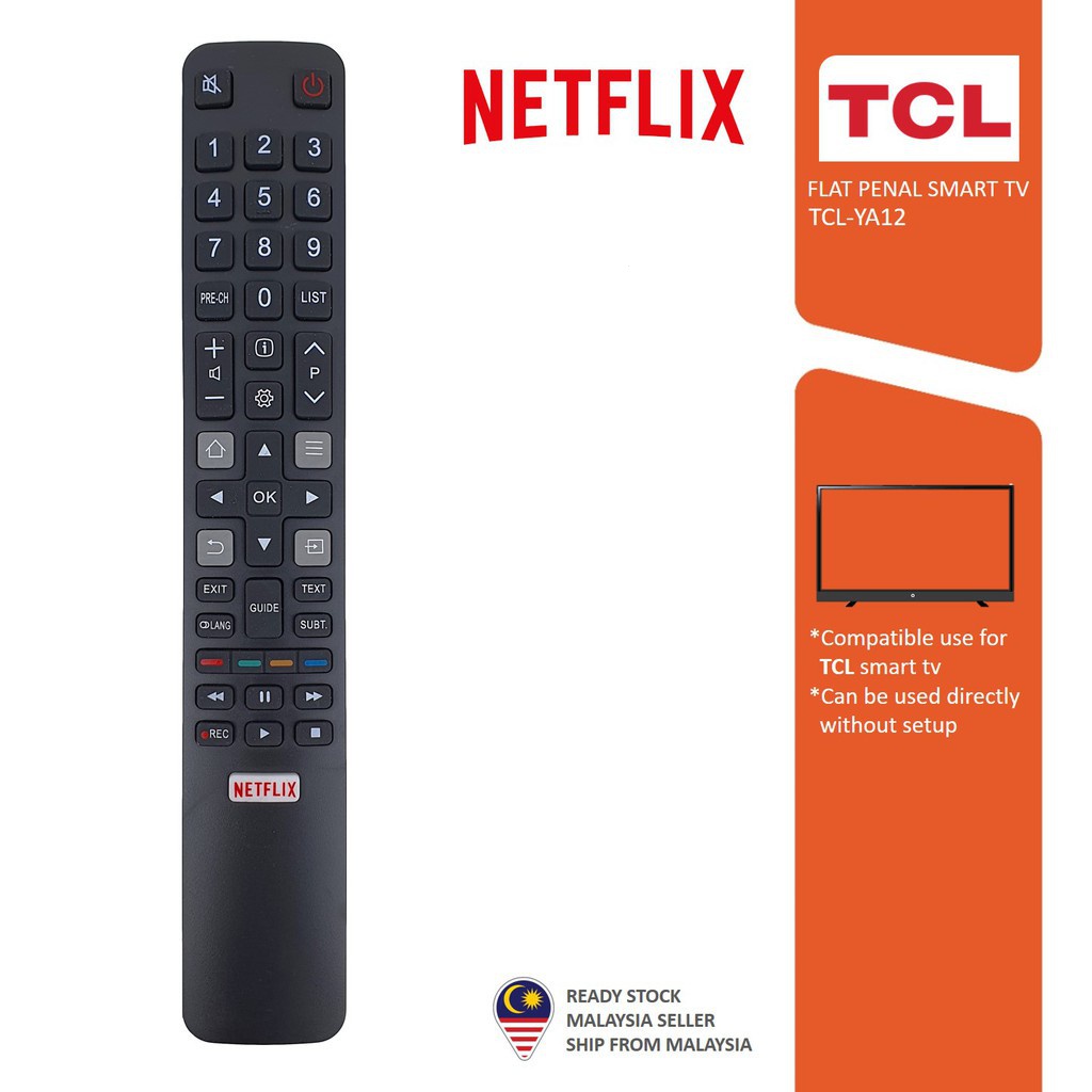 TCL เหมาะสําหรับ TCL แผง LED แบน Netflix รีโมทคอนโทรลสมาร์ททีวี YA-12