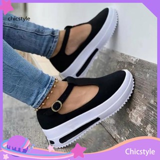 Chicstyle 1 คู่ ฤดูร้อน รองเท้ากันลื่น หัวกลม ส้นหนา หัวเข็มขัด หนังเทียม สวมใส่ทุกวัน น้ําหนักเบา ยาง พื้นแบน รองเท้าแตะส้นเตารีด ผู้หญิง อุปกรณ์เสริม