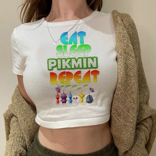 Pikmin aesthetic trashy cyber y2k เสื้อครอปท็อป ผู้หญิง Kawaii yk2 แฟชั่นเกาหลี สตรีท เสื้อผ้าที