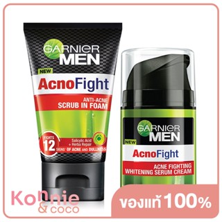 Garnier Men Set 2 Items Acno Fight Foam 100ml + Serum 40ml เซทโฟมล้างหน้าและเซรั่มบำรุงผิว สำหรับผู้ชาย การ์นิเย่.