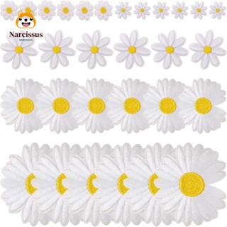 แผ่นแพทช์ ลายดอกเดซี่ NARCISSUS สีขาว สําหรับตกแต่งเสื้อผ้า เสื้อยืด