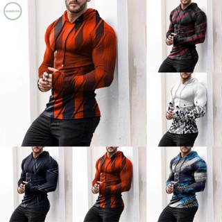 GORGEOUS~Men Print Pullover Hoodies Hooded Sweatshirts Long Sleeve Jumper Muscle Tops