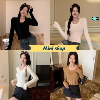 Mini shop🌸พร้อมส่ง🌸 (70175) เสื้อแขนยาว ผ้าร่องสีพื้น คอกลมผ้านิ่ม -C