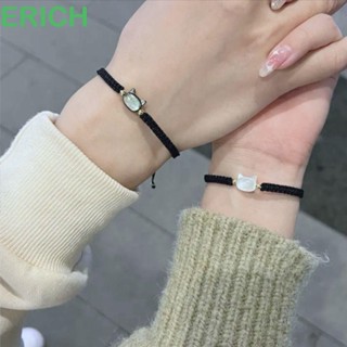 Erich สร้อยข้อมือแมว สีขาวดํา หัวแมวถัก สร้างสรรค์ เปลือกหอย แหวนมือ เครื่องประดับผู้ชาย