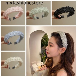 Mxfashione ที่คาดผม ตาข่ายจับจีบ ผ้าชีฟอง จับจีบ ด้านข้างกว้าง สไตล์เกาหลี สาวหวาน