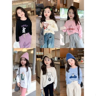 พร้อมส่ง ลดกระหน่ํา เสื้อยืดแขนยาว ผ้าฝ้ายแท้ ทรงหลวม ขนาดเล็ก สไตล์เกาหลี ญี่ปุ่น ฤดูใบไม้ร่วง สําหรับเด็กผู้หญิง