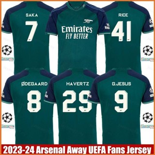 Fb 2023-2024 เสื้อยืด แขนสั้น พิมพ์ลาย Arsenal Third Away Jersey UEFA Rice Degaard Havertz Saka Jesus พลัสไซซ์