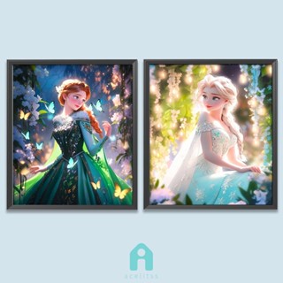 ภาพวาดปักเพชร ทรงกลม ลายเจ้าหญิง Frozen Twin 5D DIY สําหรับตกแต่งบ้าน [Acelit.th]