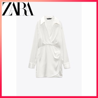 Zara ใหม่ TRF ชุดเดรสสั้น ผ้าซาติน ผ้าไหม ทรงหลวม สําหรับผู้หญิง