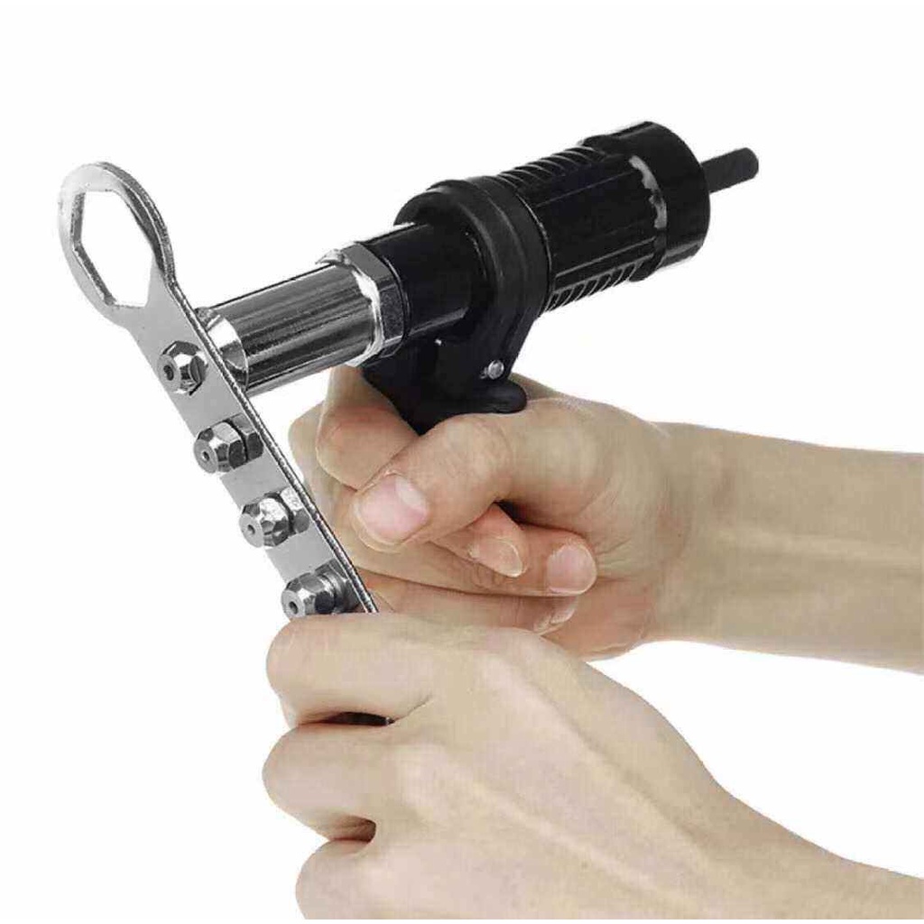 【COD】เครื่องมือย้ำหมุดไฟฟ้า,เครื่องยิงรีเวทไร้สายอะแดปเตอร์สว่านเครื่องมือเจาะรูอเนกประสงค์