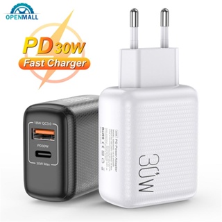 Openmall ที่ชาร์จโทรศัพท์มือถือ 2 พอร์ต 30W USB Type C 3.0 QC PD QC3.0 18W PD3.0 ชาร์จเร็ว สําหรับ iPhone S2T3