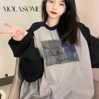 Molasome เสื้อกันหนาว คอกลม แขนยาว พิมพ์ลาย ทรงหลวม ลําลอง สําหรับผู้หญิง 2023