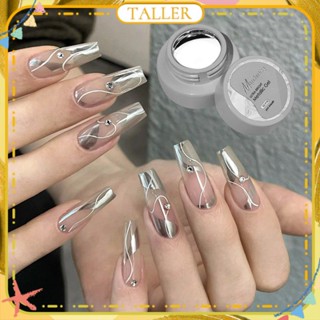 ✧Ready Stcok Misscheering Mirror Metal Nail Polish Gel Japanese-style French Silver Drawing Line Hook Edge Canned Phototherapy Glue Nail Art For Nail Shop 12ml TALLER