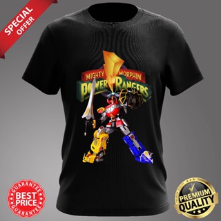 เสื้อยืดคอกลม แขนสั้น ผ้าฝ้าย 100% พิมพ์ลาย POWER RANGERS Transformation สําหรับผู้ชาย พลัสไซซ์