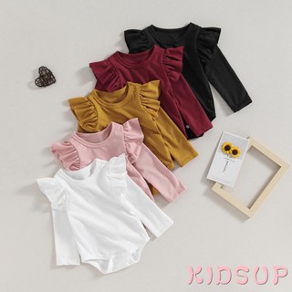 Kidsup1 ชุดรอมเปอร์ บอดี้สูท แขนยาว คอกลม สีพื้น สําหรับเด็กทารกแรกเกิดผู้หญิง