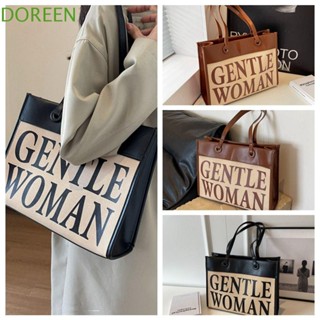 Doreen Gentlewoman กระเป๋าช้อปปิ้ง กระเป๋าสะพายไหล่ กระเป๋าถือ ผ้าแคนวาส หนัง Pu พิมพ์ลายตัวอักษรไทย สําหรับสตรี