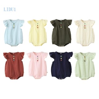 Lidu1 ชุดจั๊มสูทรอมเปอร์ แขนสั้น สีพื้น แฟชั่นฤดูร้อน สําหรับเด็กทารกแรกเกิด