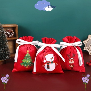 Lilacs ถุงผ้ากํามะหยี่ แบบหูรูด ลาย Merry Christmas สําหรับใส่ขนม ตกแต่งคริสต์มาส