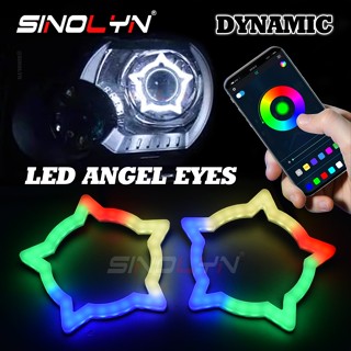 Sinolyn ไฟวงแหวน Pentagram ไฟเลี้ยวไดนามิก LED RGB บลูทูธ รูปดาวห้าแฉก หลากสี อุปกรณ์เสริม สําหรับรถยนต์