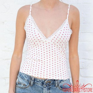 Topone- ชุดเสื้อครอปท็อปแขนกุด พิมพ์ลายหัวใจ แต่งลูกไม้ พร้อมกางเกงขาสั้น สําหรับผู้หญิง Y2K Brandy BM
