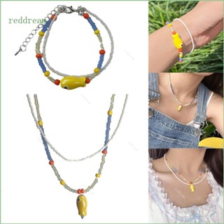 Redd สร้อยข้อมือลูกปัดเรซิ่น สองชั้น สีแดง สไตล์โบฮีเมียน เหมาะกับชายหาด ฤดูร้อน สําหรับ Fe