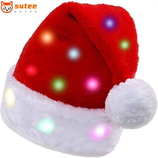 Sutee หมวกคริสต์มาส ผ้ากํามะหยี่ขนนิ่ม มีไฟ LED สําหรับเด็ก