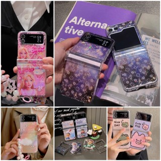 เคสโทรศัพท์มือถือ กันกระแทก ลายการ์ตูนกลิตเตอร์ พร้อมสายคล้องมือ สําหรับ Samsung Galaxy Z Flip3 Flip4 Flip 5