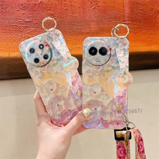 เคส Phone Case Realme 11x 11 4G 5G C51 NFC พร้อมส่ง เคสโทรศัพท์มือถือแบบนิ่ม TPU Cover ลายดอกไม้ พร้อมสายคล้องข้อมือ ขาตั้ง สไตล์เรโทร สําหรับ