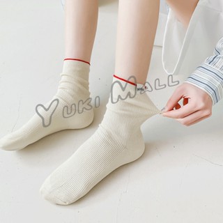 Yuki ถุงเท้าผ้าฝ้าย Yoho ใส่สบาย งเท้าข้อกลาง  socks