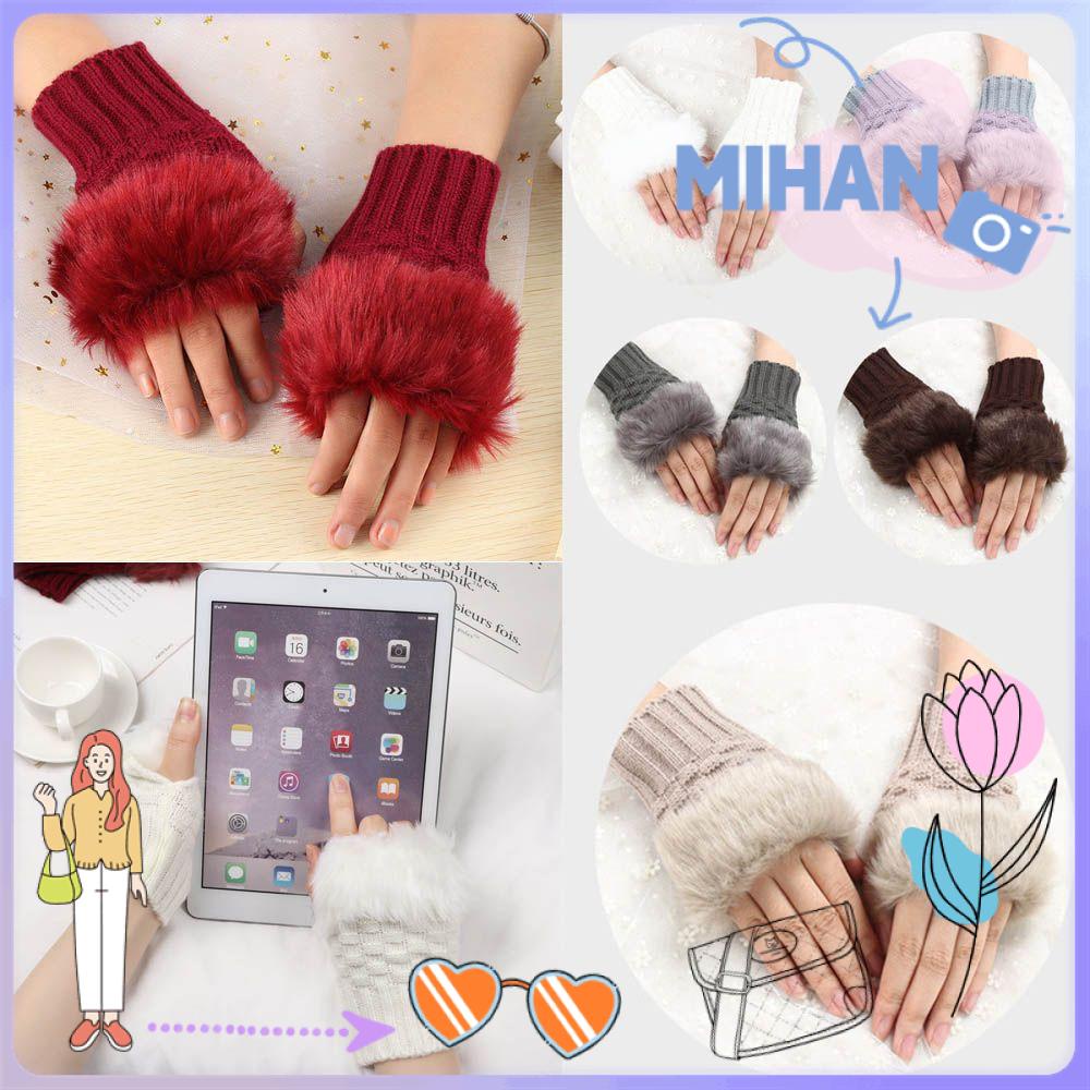 Mh ถุงมือขนกระต่ายเทียม แบบครึ่งนิ้ว ให้ความอบอุ่น แบบหนา ให้ความอบอุ่น แฟชั่นฤดูหนาว
