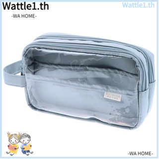 Wttle กระเป๋าดินสอ เครื่องสําอาง ทรงสี่เหลี่ยม ลายการ์ตูน จุของได้เยอะ มีซิป สีโปร่งใส