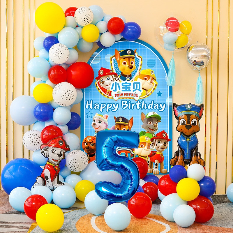 56ชิ้นพาวตระเวนธีมลูกโป่งฟอยล์รวมขนาดใหญ่พาวตระเวนและ32นิ้ว1-7สีฟ้าจํานวนลูกโป่งลูกโป่งน้ํายางอาบน้ําเด็กเด็กวันเกิดพรรคบอลลูนชุดตกแ