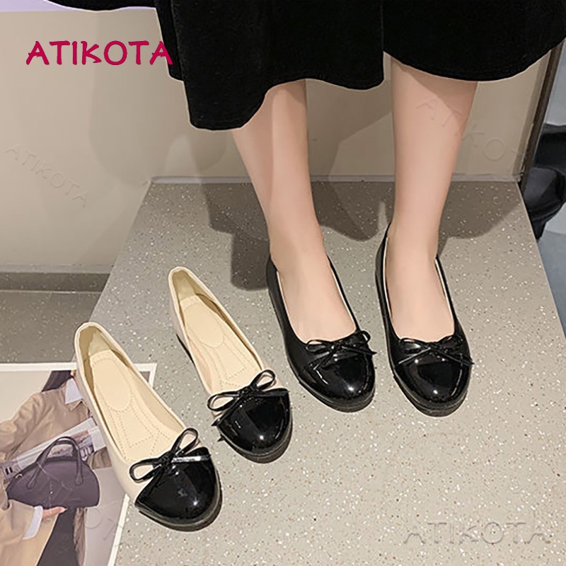 Atikota รองเท้าส้นแบน หัวกลม พื้นนิ่ม ปากตื้น เข้ากับทุกการแต่งกาย แฟชั่นสําหรับผู้หญิง