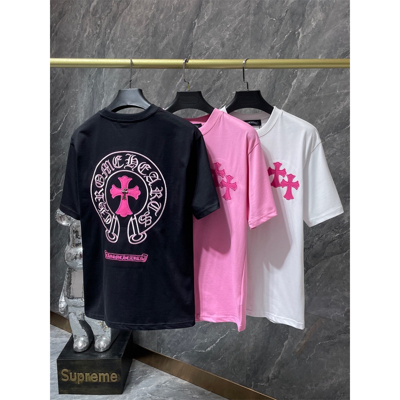 Fashion Chr5Ome88 เสื้อยืดลําลอง แขนสั้น คอกลม ปักลายหัวใจ เข้ากับทุกการแต่งกาย แฟชั่นสําหรับผู้ชาย และผู้หญิง