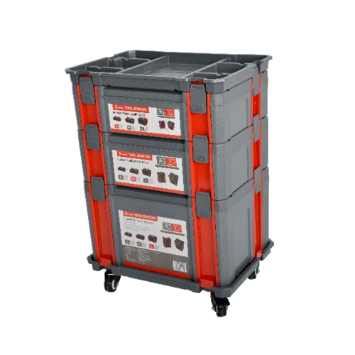 HUMMER ชั้นกล่องเครื่องมือพลาสติก 3 ชิ้น **พร้อมล้อเลื่อน**