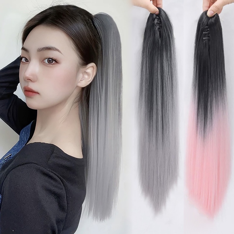 แฮร์พีชหางม้า ไฮไลท์ ทูโทน สีสวย ตัวหนีบ3ขา ไหมนิ่ม ยาว50cm หนีบ/ดัดได้