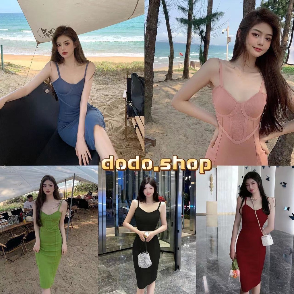 DODO*แฟชั่นผู้หญิงพร้อมส่ง!! เดรสสายเดี่ยว ผ้าไหมพรมรัดรูป แขนกุด เซ็กซี่ (500)