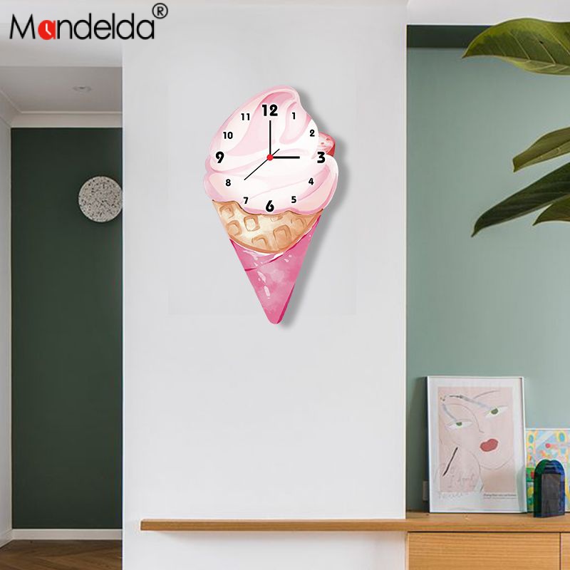 Mandelda นาฬิกาแขวนผนัง ลายการ์ตูนไอศกรีม เครื่องดื่มเย็น สร้างสรรค์ สําหรับตกแต่งบ้าน ห้องนั่งเล่น ร้านเครื่องดื่ม อนุบาล