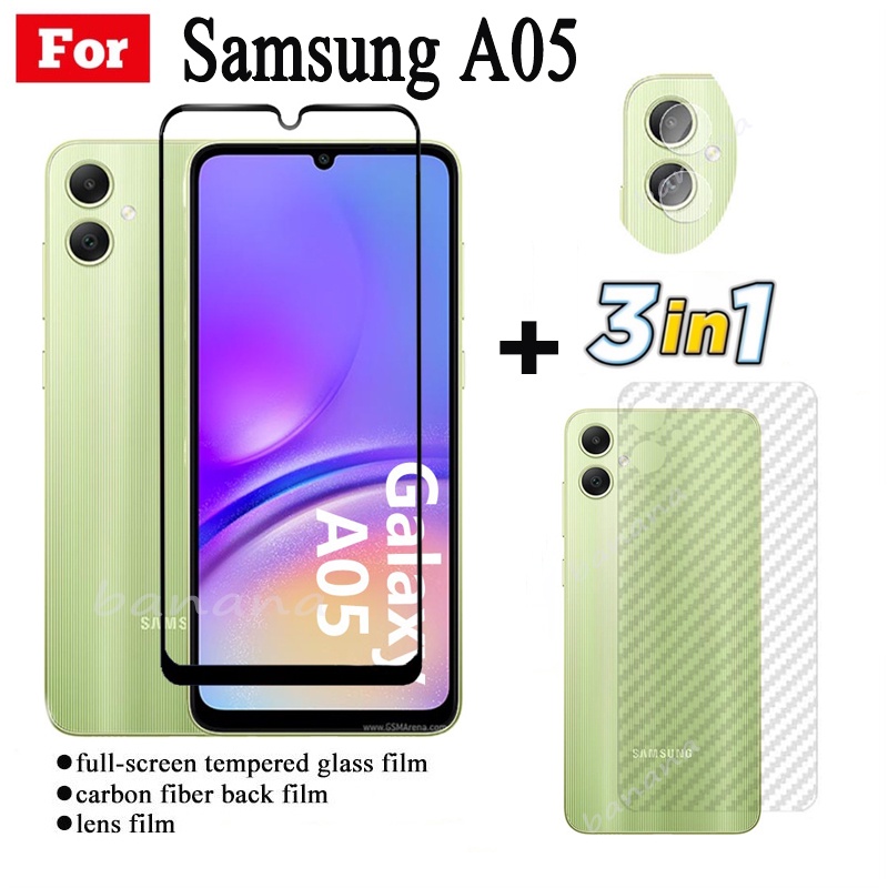 3 in 1 ฟิล์มกระจกนิรภัยกันรอยหน้าจอ เลนส์ด้านหลัง แบบเต็มจอ สําหรับ Samsung Galaxy A05 A 05 A0 5 A05