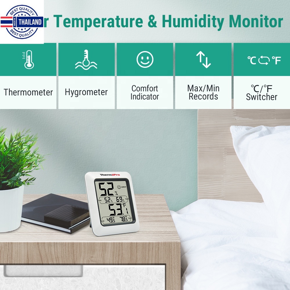 ThermoPro TP-50 เครื่องวัดอุณหภูมิและความชื้นภายใน้านแดิจิตอล Indoor Digital Hygrometer Thermometer ThermoPro TP50
