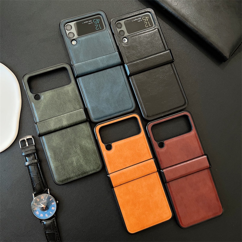 3in1 เคสโทรศัพท์มือถือหนัง PU แข็ง ฝาพับ กันกระแทก สไตล์เรโทร หรูหรา สําหรับ Samsung Galaxy Z Flip 5 4 3 5G Z Flip4 Flip3 Flip5 SM-F721B
