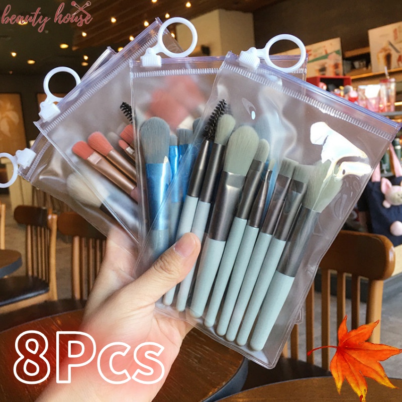 ชุดเครื่องมือความงาม 8 ชิ้น / ชุดแปรงแต่งหน้ามาการงอน / ชุดแปรงแต่งหน้า อายแชโดว์ แป้ง บลัชออน ไฮไลท์ แบบพกพา / แปรงคอนซีลเลอร์ ขนนุ่ม และฟู