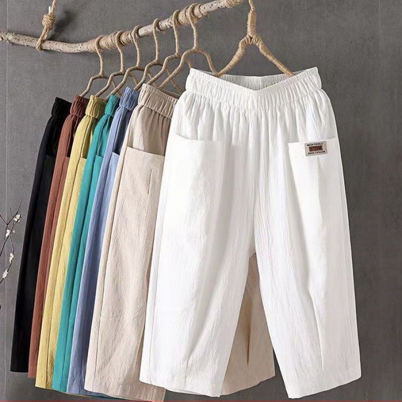กางเกงขายาว ฮาเร็มลําลอง ผ้าฝ้าย และผ้าลินิน เอวสูง ทรงหลวม ขนาดใหญ่ สไตล์เกาหลี มีสีดํา สีขาว สีเหลือง สีน้ําตาลแอปริคอท ไซซ์ M-4XL สําหรับผู้หญิง