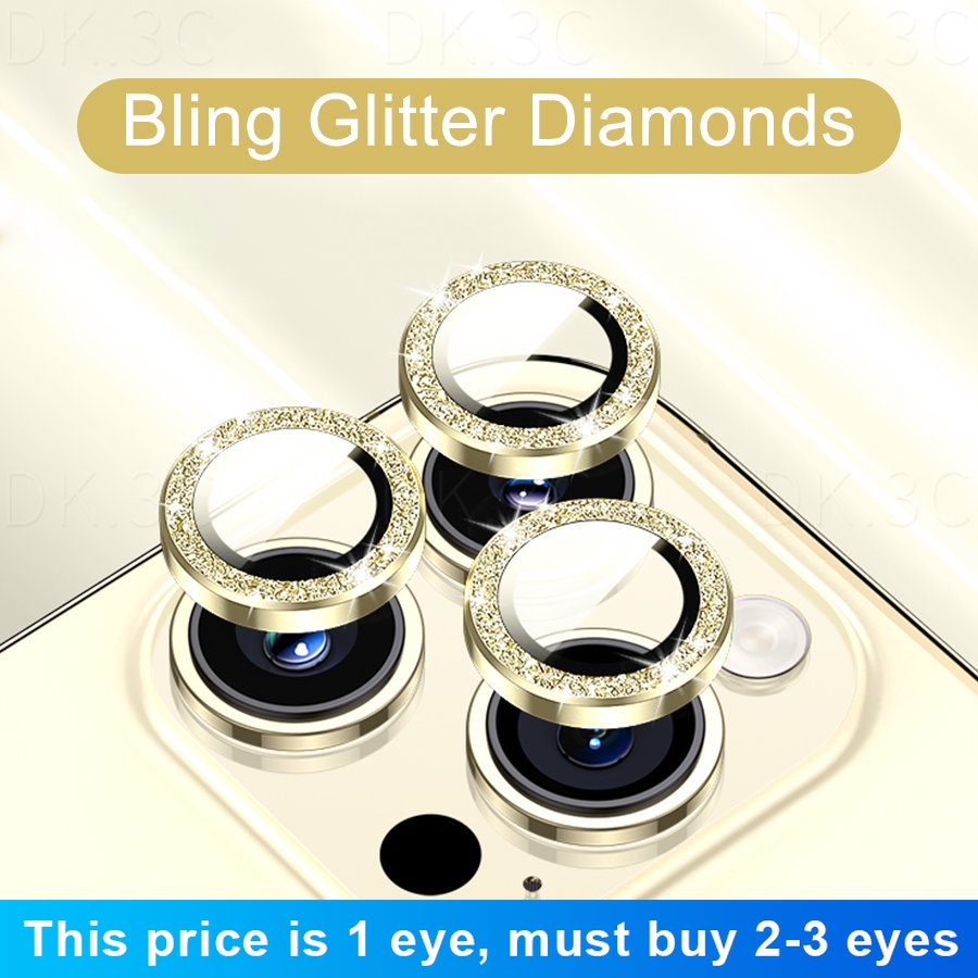 Bling Glitter Diamonds ตัวป้องกันเลนส์กล้องแหวนโลหะกระจกนิรภัยสําหรับ iPhone 16 15 14 13 12 11 Pro Max / 14 15 16 Plus Mini