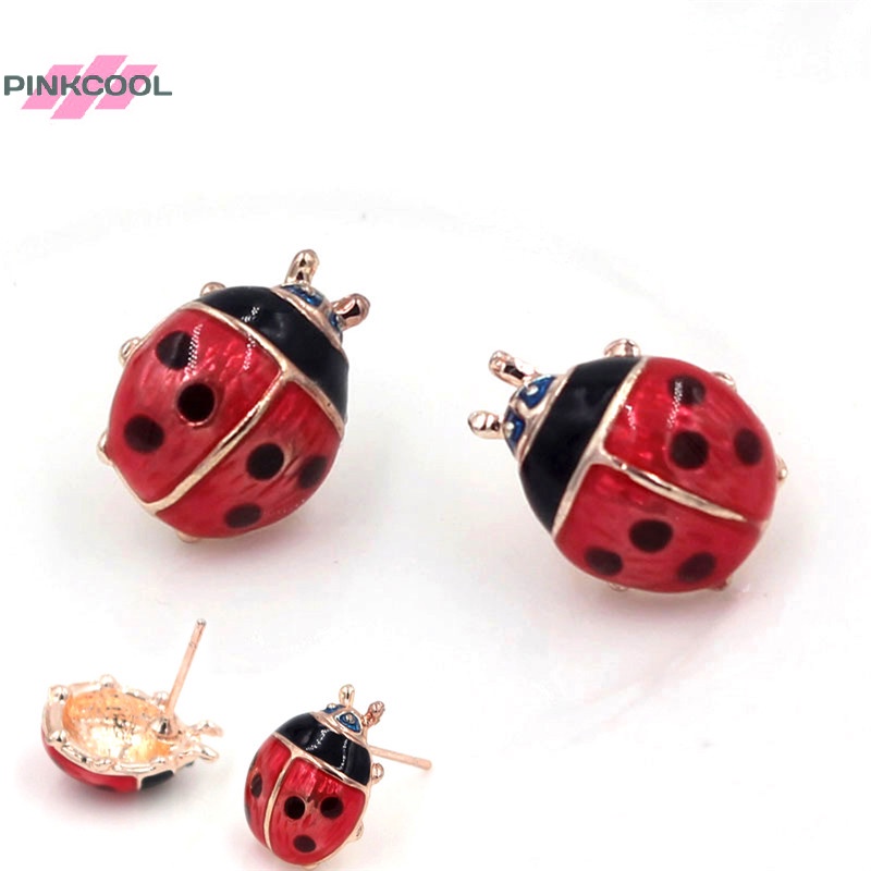 PINKCOOL น่ารักใส่ต่างหูประณีตสีสตั๊ดต่างหูน้ํามันสีแดงหู Studs HOT